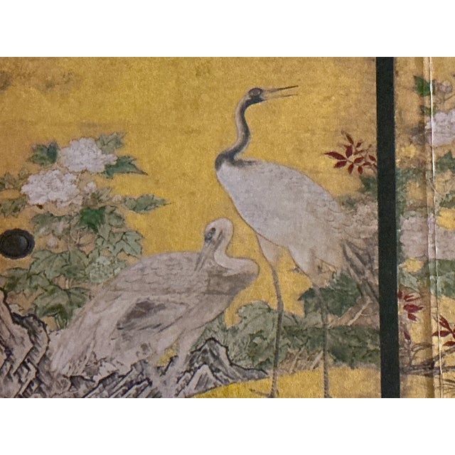 Vintage Asian-Inspired Four-Panel Tabletop Folding Screen With Cranes & Bamboo Designs. For Sale - Image 11 of 12