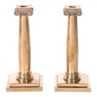 Art Deco Solid Bronze Plinth Base Corinthian Style Candleholders Signed Gorham For Sale