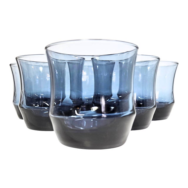 Smoky Blue Scandinavian Lowballs- Set of Six For Sale