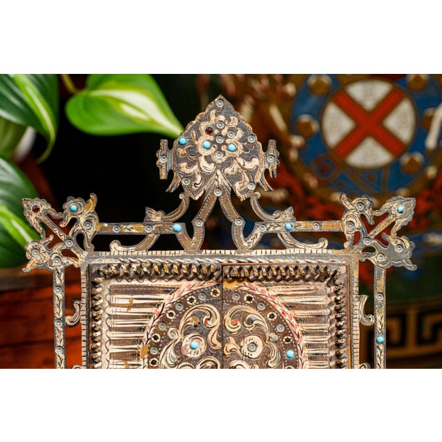 Amazing Ornate Victorian Antique Anton Boehm Brass Picture Photo Frame With Painting Portrait Miniature of British Soldier For Sale - Image 4 of 13