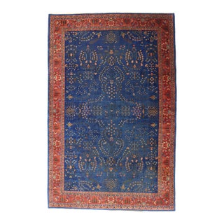 Late 19th Century 1880's Antique Blue Indian Agra Rug - 10'10 X 16'09 For Sale