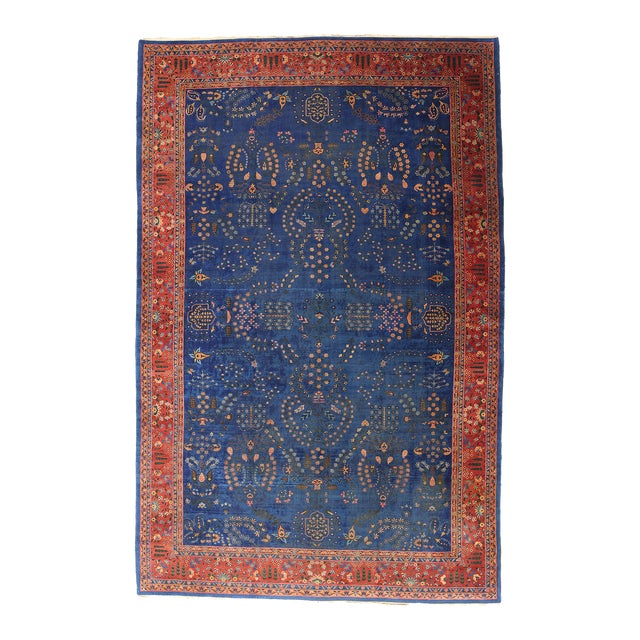 Late 19th Century 1880's Antique Blue Indian Agra Rug - 10'10 X 16'09 For Sale