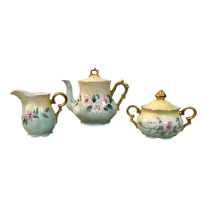 Early 20th Century Hand Painted Floral Limoges Porcelain Coffee/Tea Set- 3 Pieces