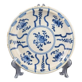 Antique Catalan Blue and White Faience Plate, 1800s For Sale