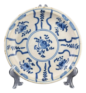 Antique Catalan Blue and White Faience Plate, 1800s