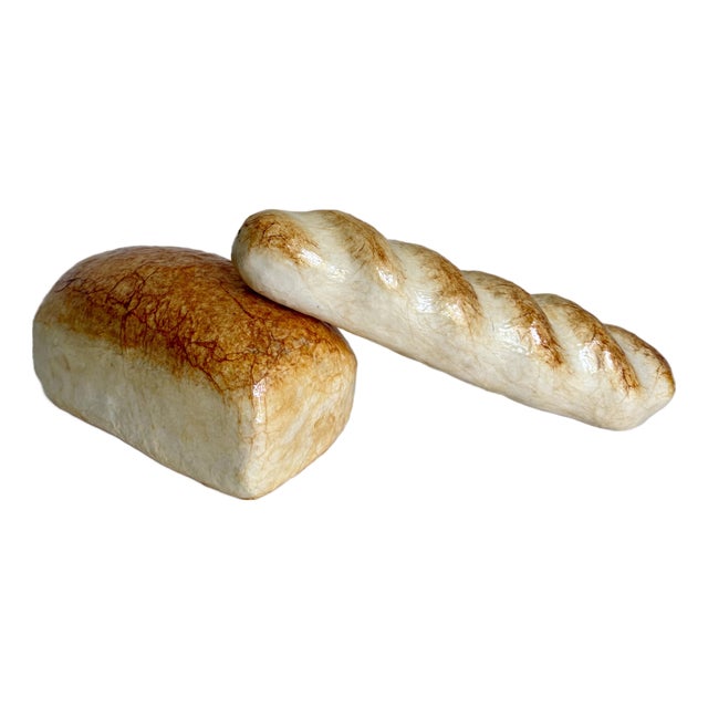 Pair of Vintage Faux Bread Loaf & French Baguette Display Pieces For Sale