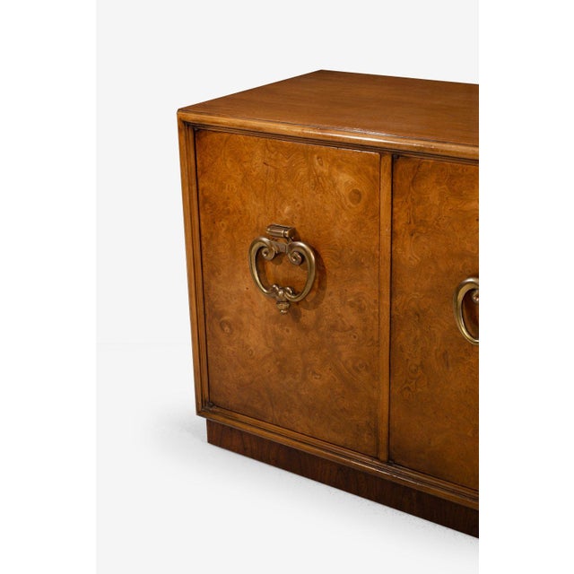 Brown Benard Rhone for Mastercraft Cabinets, Burled Elm With Brass Knocker Pulls 1965 For Sale - Image 8 of 11