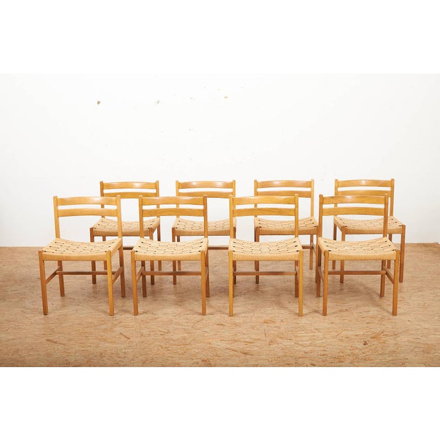 Chair Set in Oak Frame and Woven Seat, Denmark, 1950s, Set of 8 For Sale - Image 3 of 9