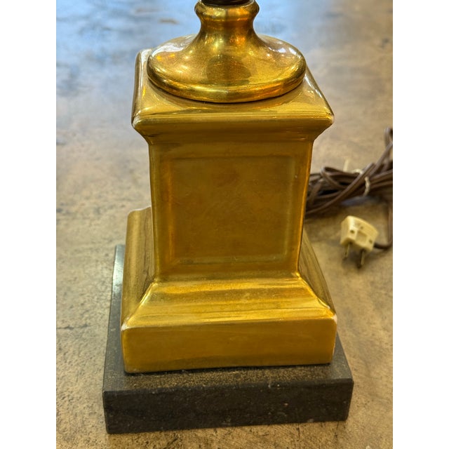 Italian Antique 1920's Restored Italian Green Italian Teal Green Glass Lamp Pair Fine Gilt Leaf Decoration on Marble Base For Sale - Image 3 of 6