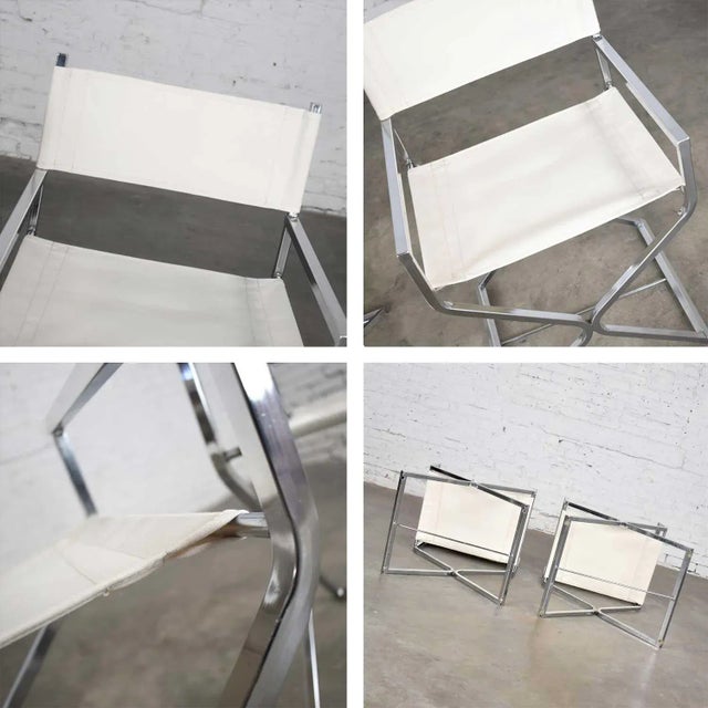 Mid-Century Modern Campaign Style Directors Chairs White & Chrome Attributed Robert Kjer Jakobsen for Virtue Brothers For Sale - Image 11 of 12