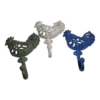 French Country Cast Iron Rooster Wall Hooks For Sale