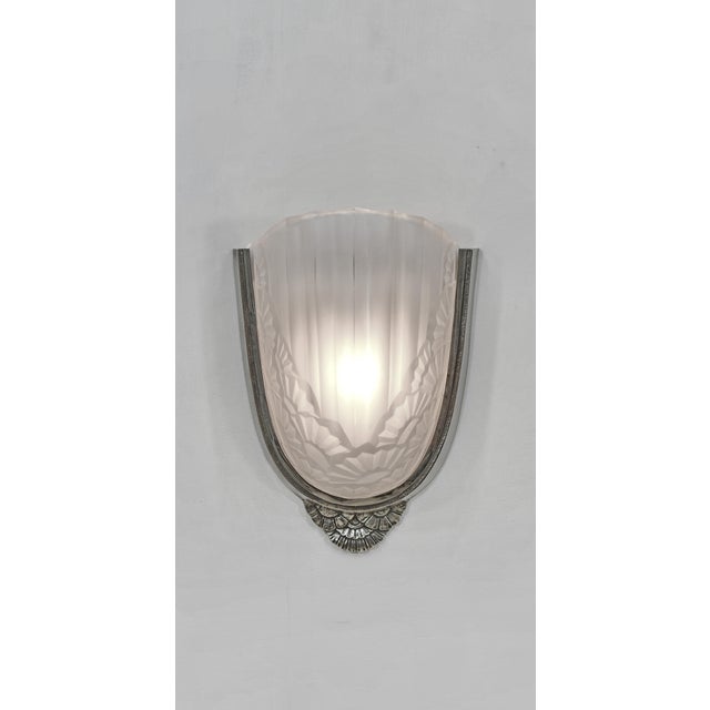 L. Vandamme & Degué A pair of authentic 1925-1935 French art deco wall sconces in nickel plated solid brass or bronze...
