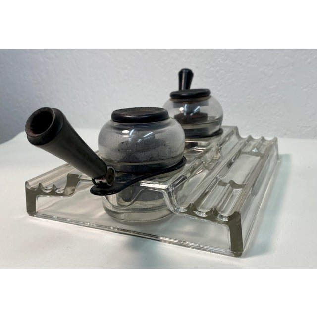 Transparent Antique Art Deco Sengbusch Self Closing Ink Stand # 321 With Bakelite Fountain Pen Holders- Made in Usa For Sale - Image 8 of 13