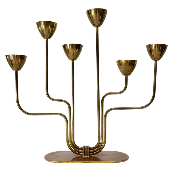 Gunnar Ander 1950s Mid-Century Swedish Brass Candelabra by Gunnar Ander For Sale - Image 4 of 10