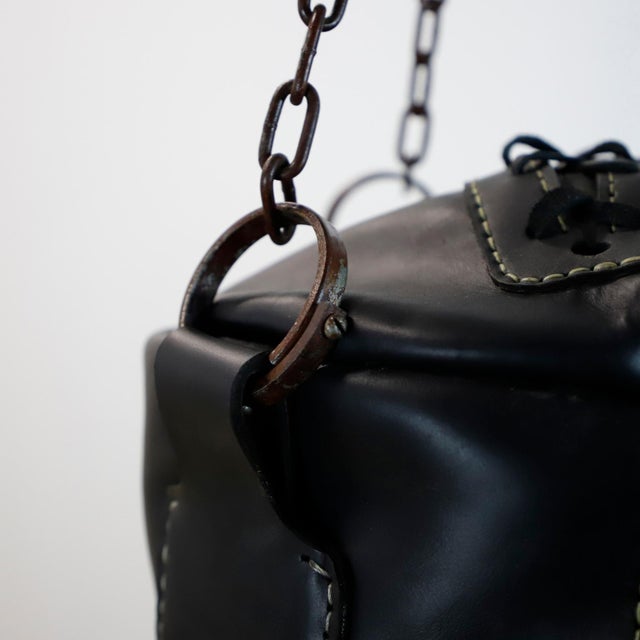 1940s Handmade Leather Gym Punching Boxing Heavy Bag For Sale - Image 4 of 5