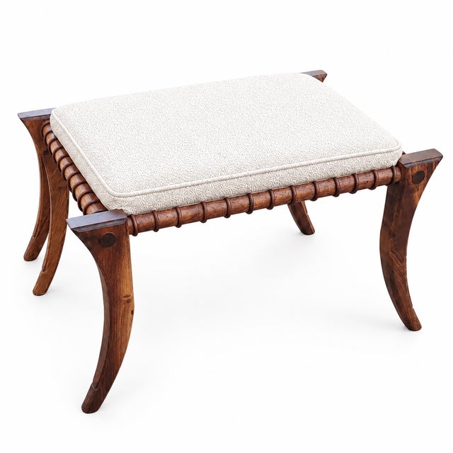 Mid-Century Modern Solid Walnut Klismos Ottomans With Cushions For Sale - Image 3 of 6