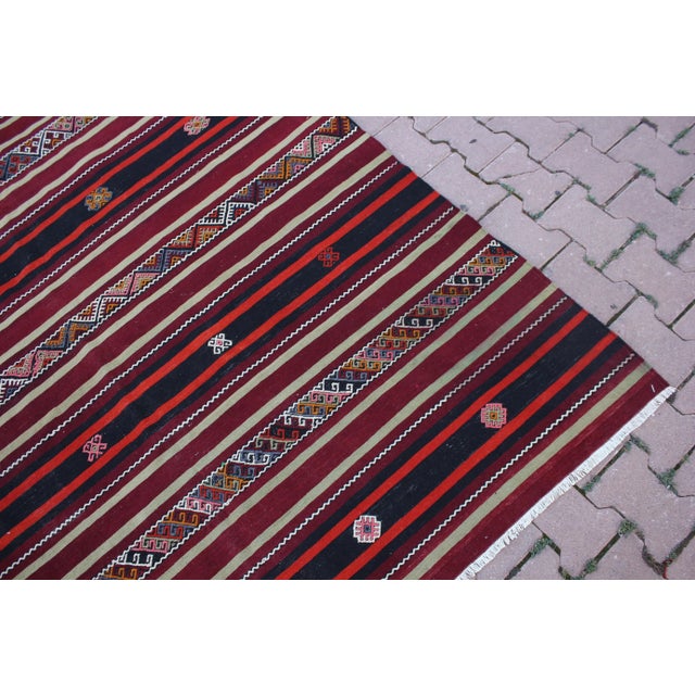 1960 Scandinavian Style Burgundy Stripe Desing Kilim Rug For Sale - Image 9 of 13