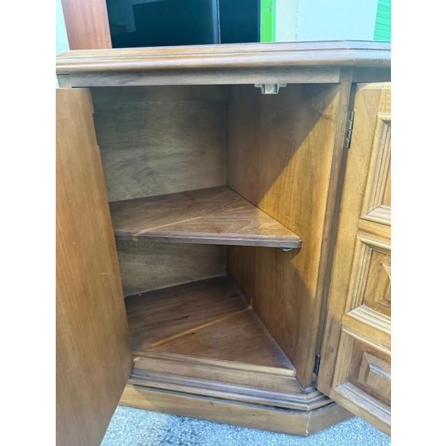 Vintage Drexel Spanish Revival Walnut Credenza With Geometric Panel Doors, 66" For Sale In Miami - Image 6 of 12