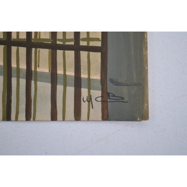 Avocado French School of the 20th Century "Paris - View of St Germain L'Auxerrois" Gouache Monogrammed, Dated 1958 For Sale - Image 8 of 11