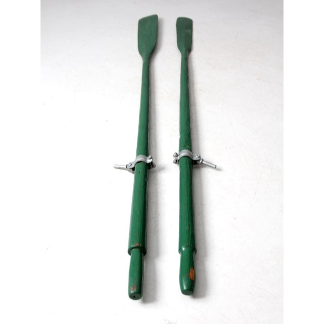 Shabby Chic Vintage Painted Wooden Oars Pair For Sale - Image 3 of 11