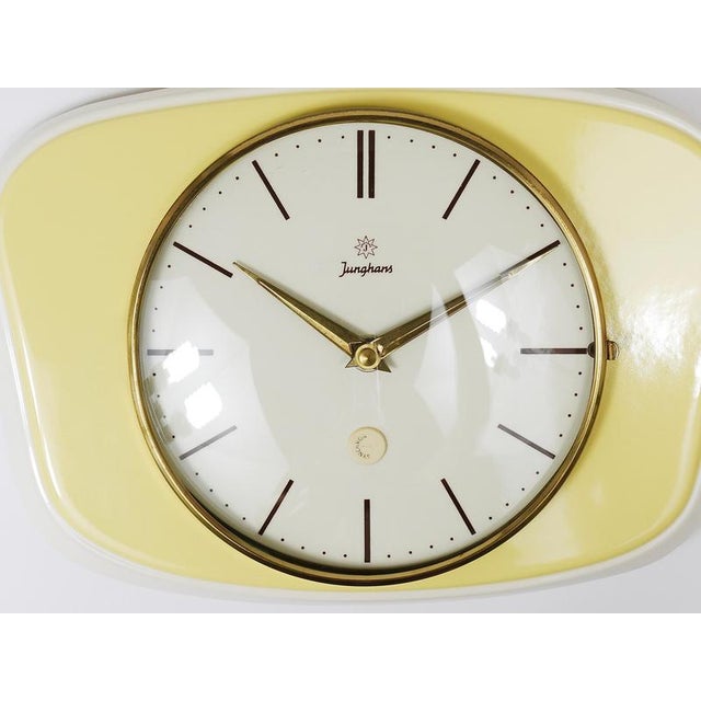 Metal Pastel Yellow Midcentury Wall Clock in the style of Max Bill from Junghans, Germany, 1950s For Sale - Image 7 of 12