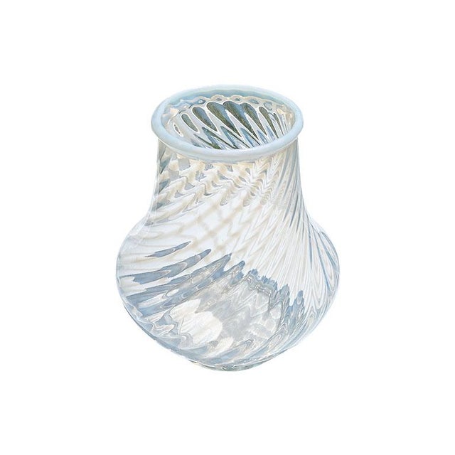 Mid 20th Century Round Candy Cane Glass Hobbs Opalescent White Vase For Sale - Image 5 of 5