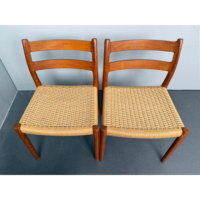 1970s Model 84 Dining Chairs in Teak and Paper Cord by Niels Otto Møller for Jl Møllers, Denmark, 1970s, Set of 4 For Sale - Image 5 of 8