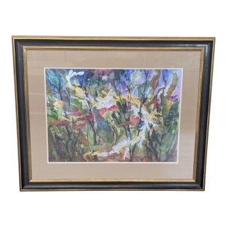 Kay Duffy “Schooling Fish” Framed Abstract Watercolor Painting With Vibrant Colors For Sale