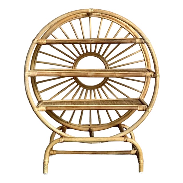 Vintage Boho Rattan Table Top Etagere For Sale