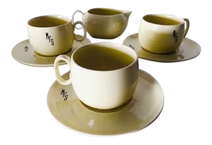 1930's Midcentury w.s George China Teacups, Saucers & Creamer 7 Pieces Tea Set