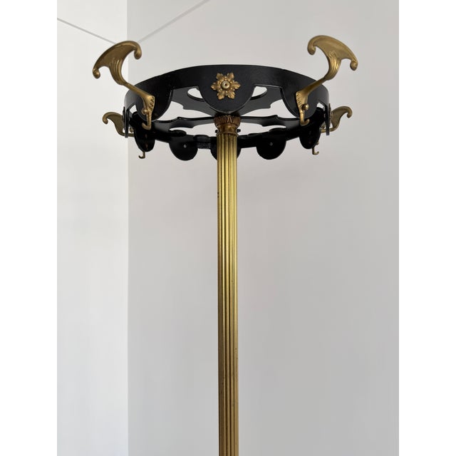 Mid-Century Modern Vintage Italian Brass and Black Lacquer Coat Rack, 1950s For Sale - Image 3 of 18