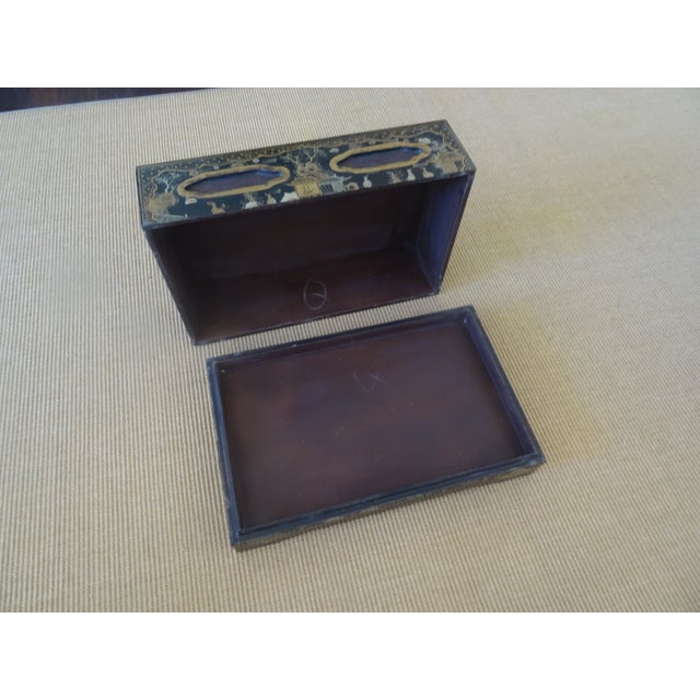 Large Vintage Chinoiserie Black Lacquered Gilt Painted Box For Sale In Los Angeles - Image 6 of 6