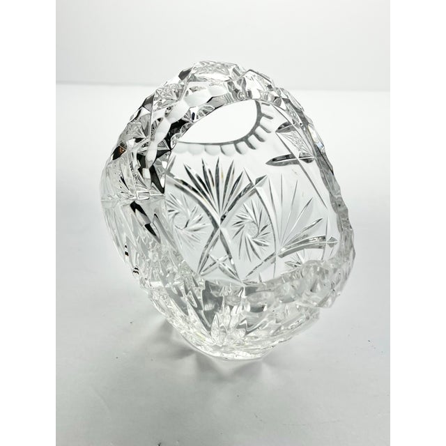 1960s 1960s Vintage Crystal Basket Bowl W/Handle 6” Pinwheel & Fan Cuts For Sale - Image 5 of 9