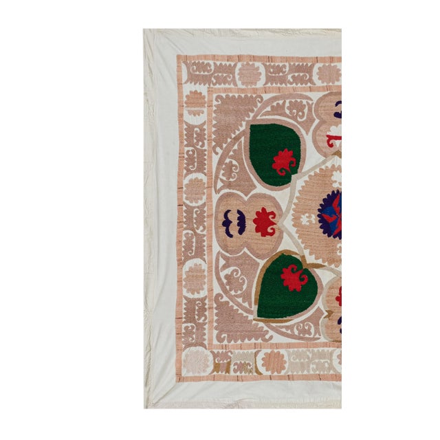 Mid-Century Modern Suzani Wall Hanging Decor - Uzbek Textile 3'11'' X 3'11'' For Sale - Image 3 of 10