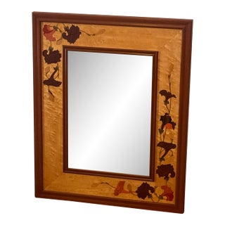 Hudson River Inlay Wood Mirror With Ginkgo Leaf Marquetry - Decorative Wall Mirror For Sale