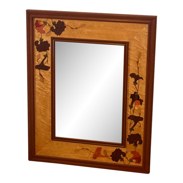 Hudson River Inlay Wood Mirror With Ginkgo Leaf Marquetry - Decorative Wall Mirror For Sale