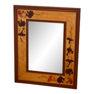 Hudson River Inlay Wood Mirror With Ginkgo Leaf Marquetry - Decorative Wall Mirror