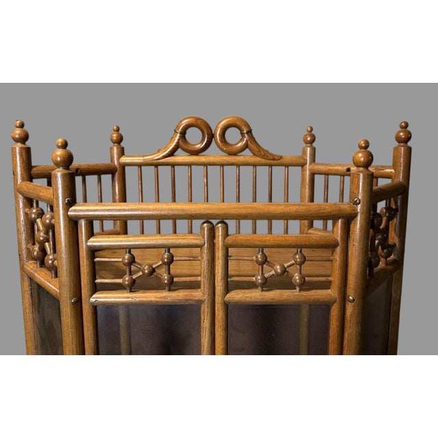 Victorian Antique Victorian Oak Stick & Ball Curio Cabinet China Display Case 35” X 21” For Sale - Image 3 of 10