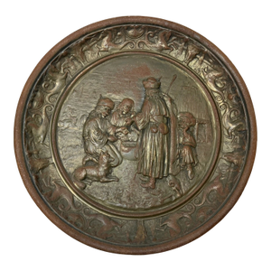 Large 14lbs Antique Ornate Bronze Patinated Cast Iron Relief Wall Charger Plaque