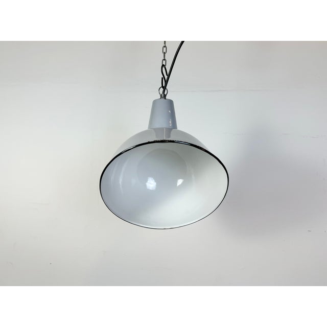 Industrial Grey Enamel Factory Pendant Lamp, 1960s For Sale - Image 9 of 18