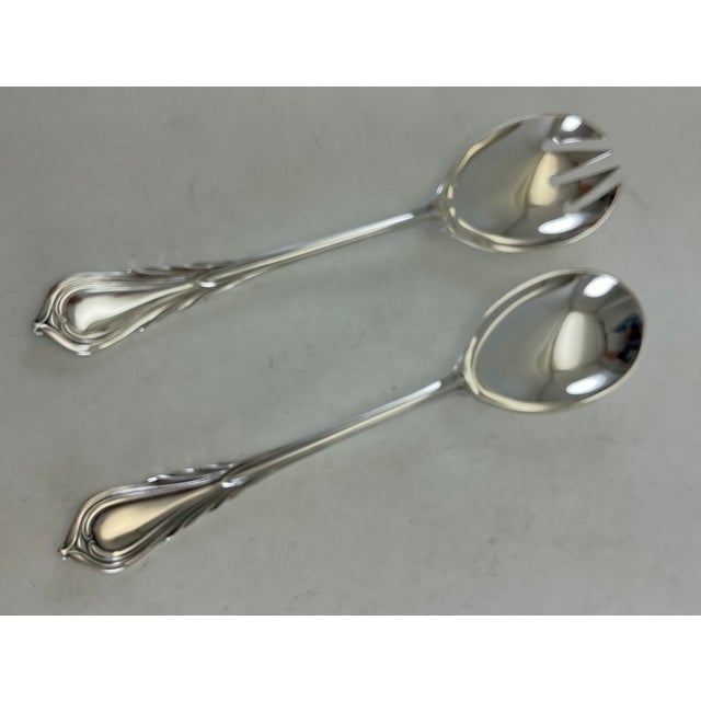 James Dixon & Sons 1980s Silver Pair Salad Servers, Salad Spoon & Salad Fork, Lily. For Sale - Image 4 of 9