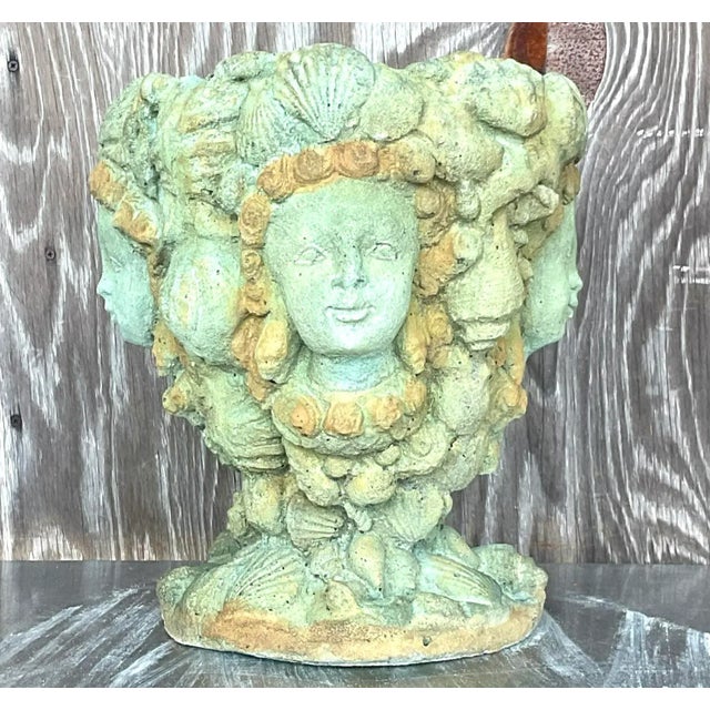 Late 20th Century Vintage Boho Tinted Cast Concrete Mermaid Planter For Sale - Image 5 of 5