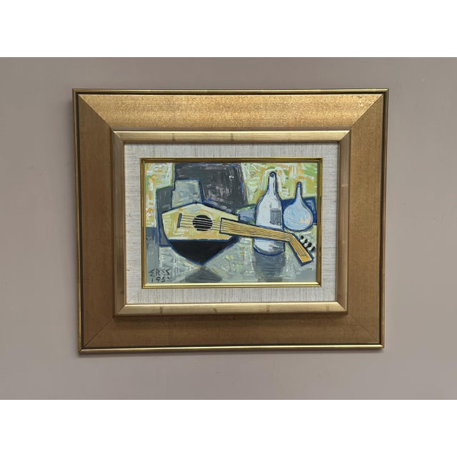 Original Vintage Scandinavian Oil on Panel – “Still Life with Lute” by Arnold Eres – Signed – Framed – 44 × 37 cm (17.3" ×...
