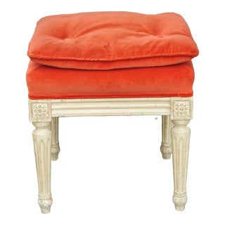 French Painted Tufted Upholstered Small Vanity Stool Ottoman For Sale