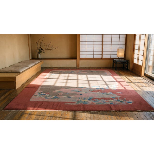 Gray 1920s Gray Floral Antique Chinese Art Deco Rug 9'2" X 11'9" Handknotted Wool Carpet For Sale - Image 8 of 8