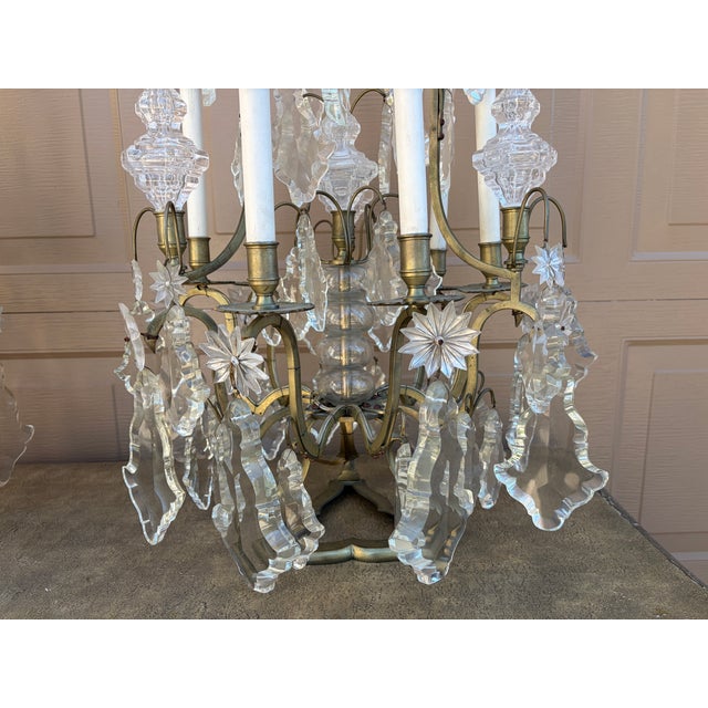 Early 20th Century French Brass & Crystal Six-Light Girandole Lamps - Pair For Sale - Image 11 of 17