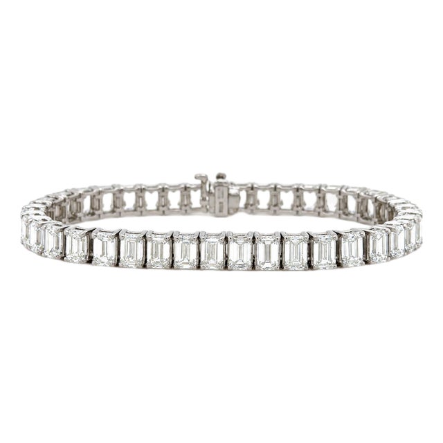 Gia Certified 19.67 Carats Emerald Cut Diamond Tennis Bracelet For Sale