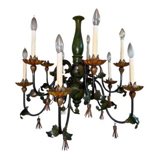 Vintage Mid-Century Italian Tole Chandelier 10-Arm For Sale