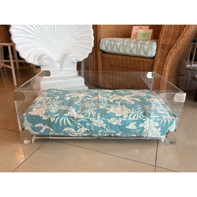 Transparent Vintage Palm Beach Lucite & Chrome Pet Dog Bed New Custom Pagoda Cushion For Sale - Image 8 of 10