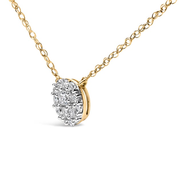 Haus of Brilliance 14K Yellow Gold Plated Sterling Silver 3/8 Cttw Diamond Cluster Pendant Necklace For Sale - Image 4 of 4